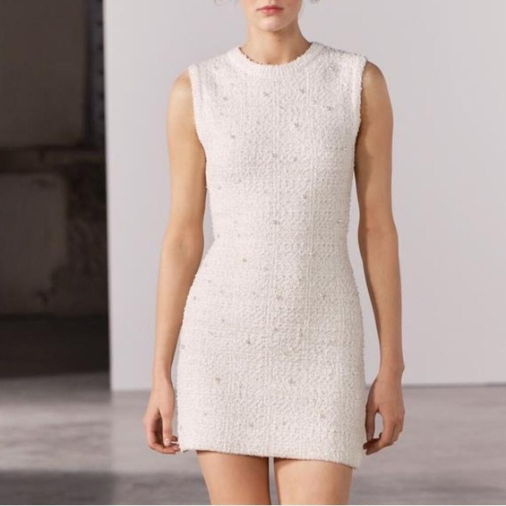 Zara PEARL TRIM KNIT MINI DRESS size‎ : Large